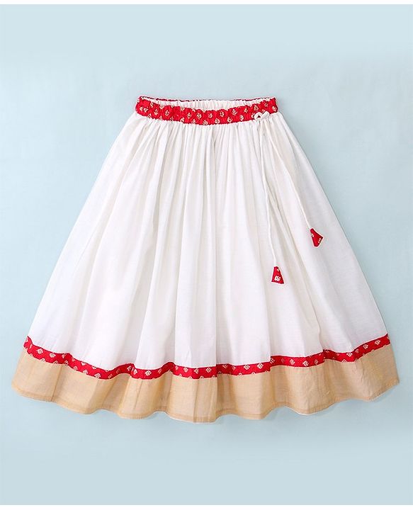 Babyhug Half Sleeves Pattu Pavada Choli & Lehenga with Floral Embroidery - Red
