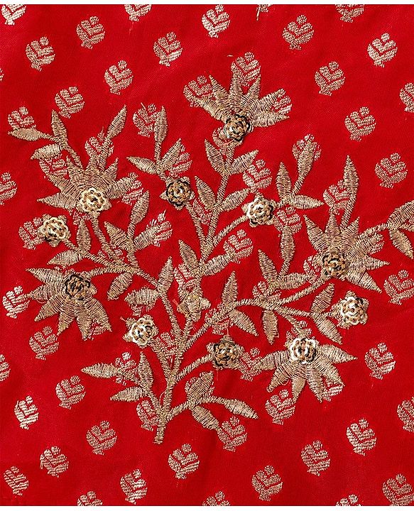 Babyhug Half Sleeves Pattu Pavada Choli & Lehenga with Floral Embroidery - Red