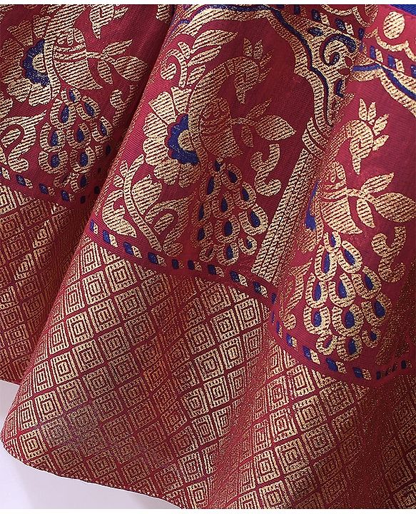 Babyhug Half Sleeves Pattu Pavada Choli with Lehenga Set with Bird Embroidery - Blue