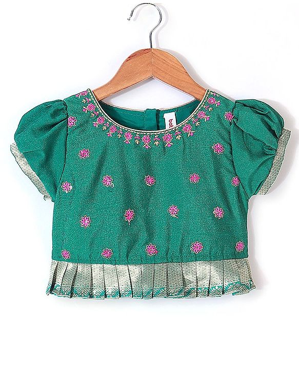 Babyhug Half Sleeves Pattu Pavada Choli with Lehenga Set with  Floral Embroidery - Fuchsia