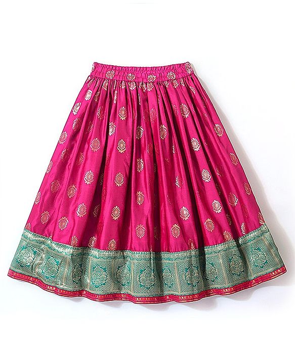 Babyhug Half Sleeves Pattu Pavada Choli with Lehenga Set with  Floral Embroidery - Fuchsia