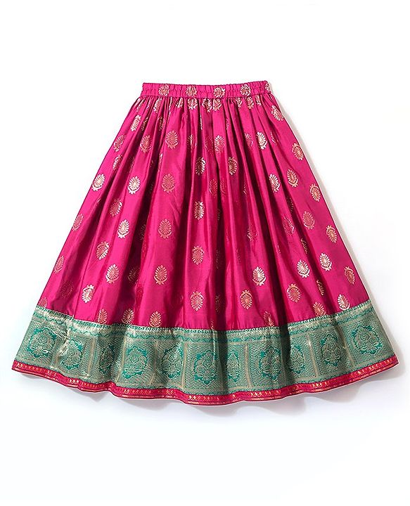 Babyhug Half Sleeves Pattu Pavada Choli with Lehenga Set with  Floral Embroidery - Fuchsia