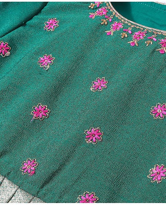 Babyhug Half Sleeves Pattu Pavada Choli with Lehenga Set with  Floral Embroidery - Fuchsia