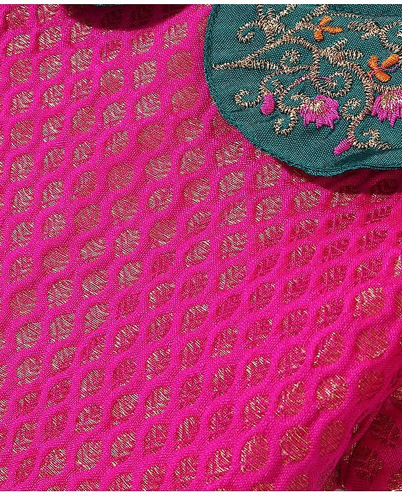 Babyhug Half Sleeves Pattu Pavada Choli with Lehenga Set with  Floral Embroidery - Teal Blue