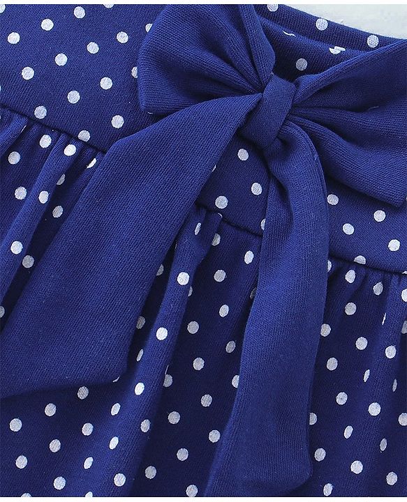 Babyhug 100% Cotton Knit Sleeveless Polka Dots Printed Onesie with Bow Applique - Navy Blue