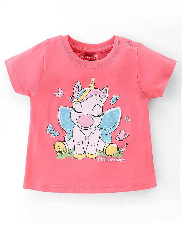Babyhug Cotton Knit Single Jersey Half Sleeves Capri Night Suit With Unicorn Print - Pink
