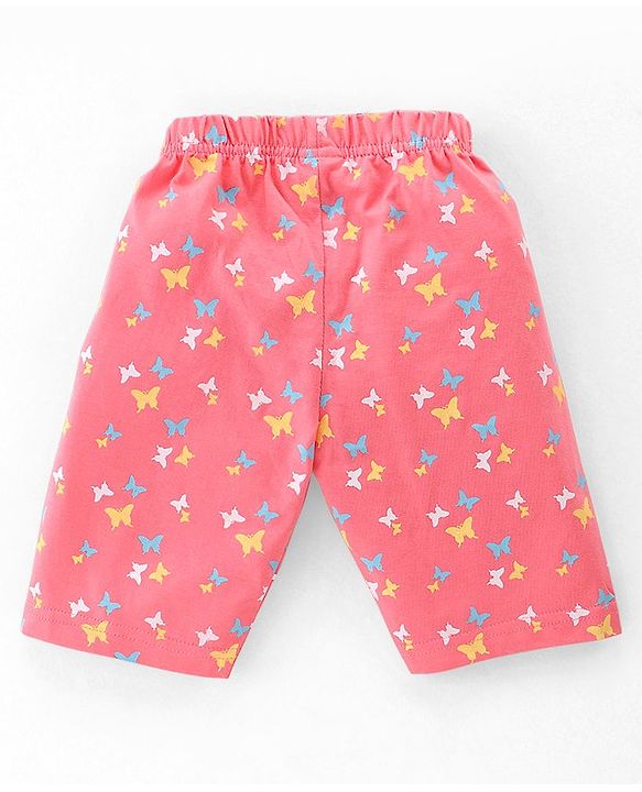 Babyhug Cotton Knit Single Jersey Half Sleeves Capri Night Suit With Unicorn Print - Pink