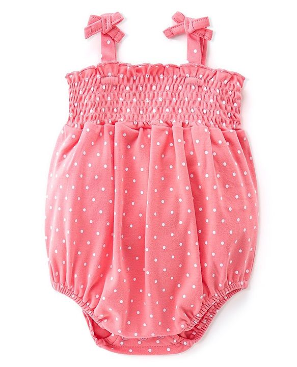 Babyhug 100% Cotton Knit Sleeveless Onesie Polka Dot Print - Pink