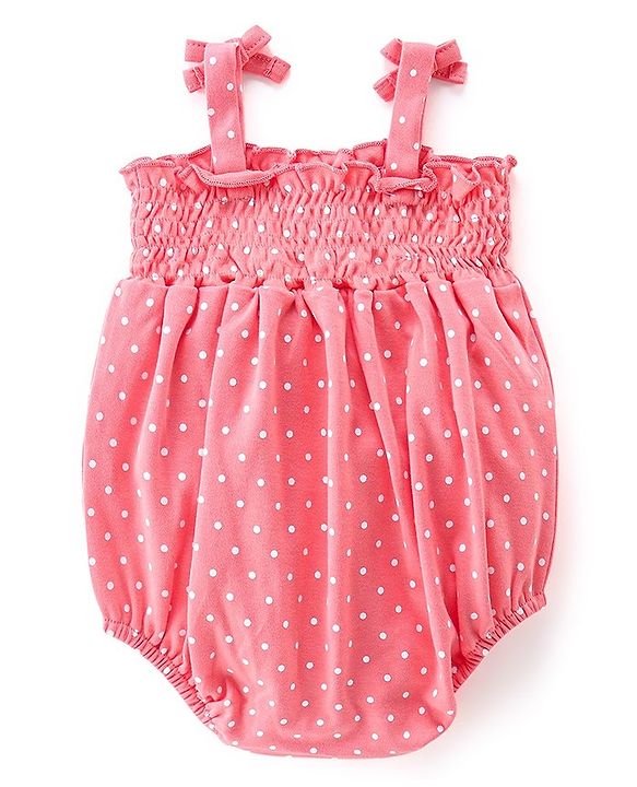 Babyhug 100% Cotton Knit Sleeveless Onesie Polka Dot Print - Pink