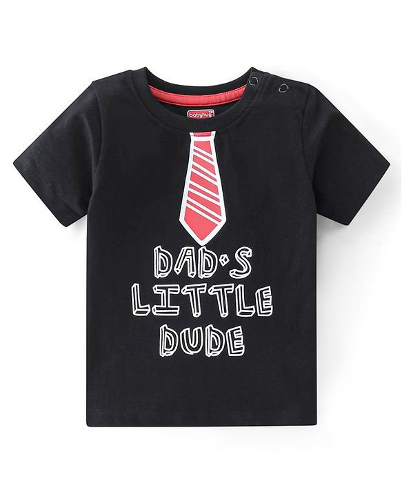 Babyhug 100% Cotton Knit Half Sleeves T-Shirt Text Graphics - Black