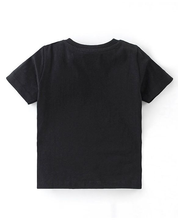 Babyhug 100% Cotton Knit Half Sleeves T-Shirt Text Graphics - Black