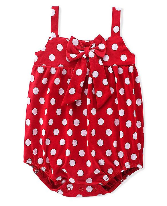 Babyhug 100% Cotton Singlet Sleeves Onesies With Polka Dots Print - Red