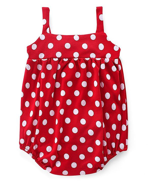 Babyhug 100% Cotton Singlet Sleeves Onesies With Polka Dots Print - Red