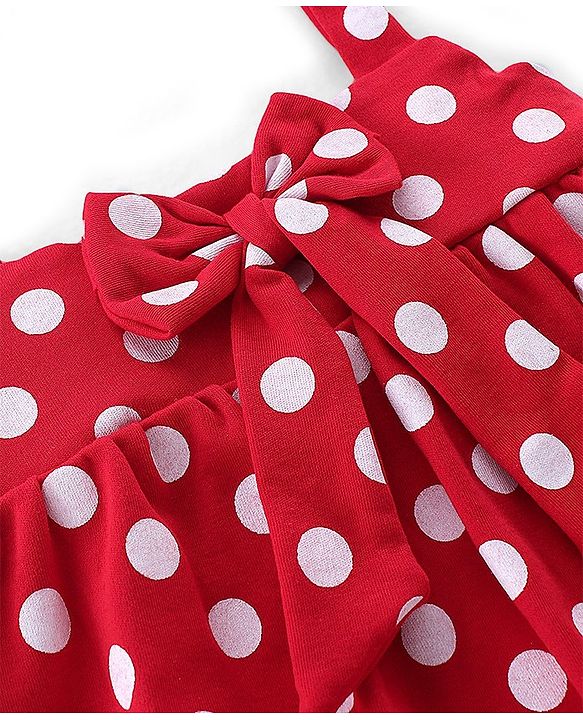 Babyhug 100% Cotton Singlet Sleeves Onesies With Polka Dots Print - Red