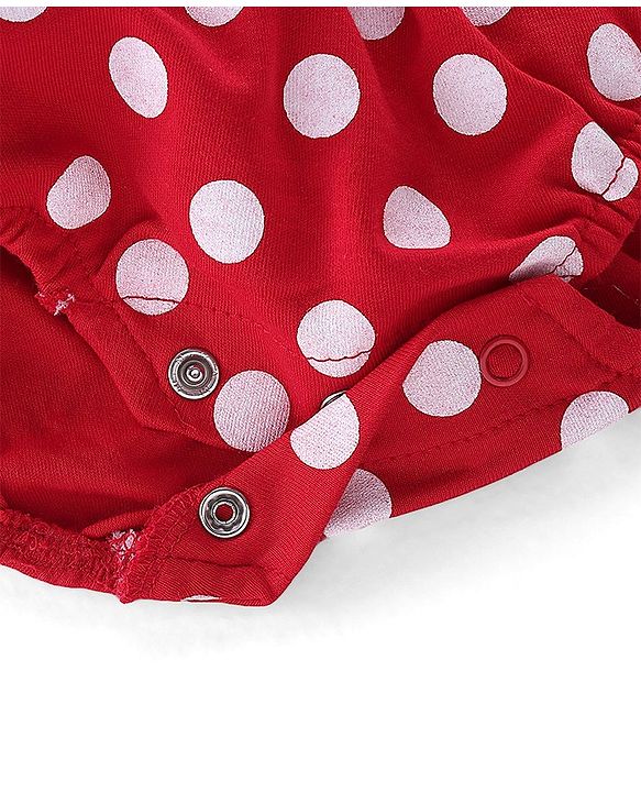 Babyhug 100% Cotton Singlet Sleeves Onesies With Polka Dots Print - Red