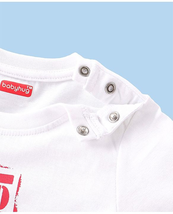 Babyhug 100% Cotton Knit Half Sleeves T-Shirt With Text Graphics - White