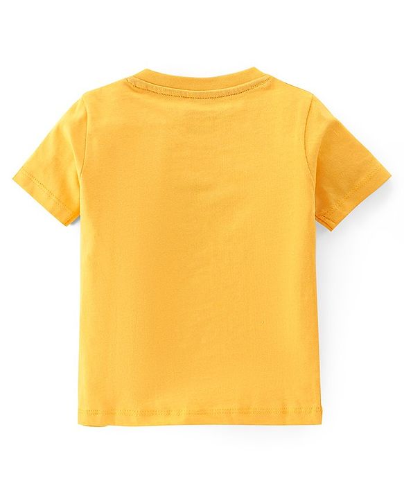 Babyhug 100% Cotton Knit Dungaree & Half Sleeves T-Shirt Set Text & Lion Print - Yellow & Blue
