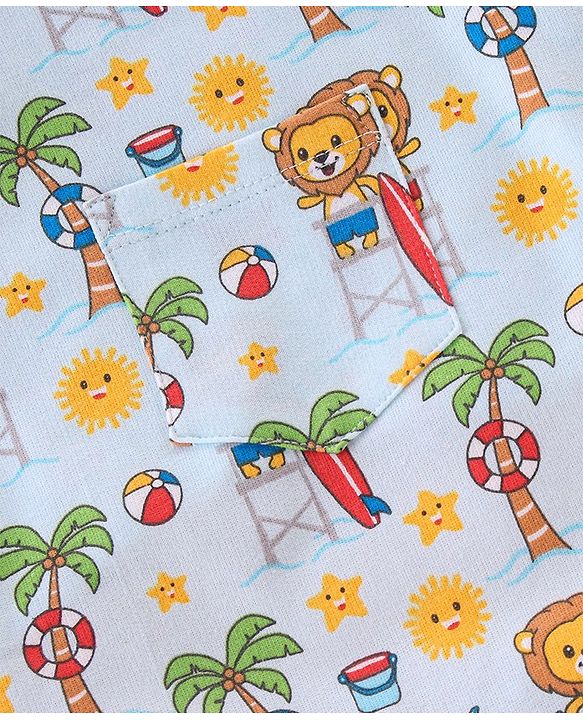 Babyhug 100% Cotton Knit Dungaree & Half Sleeves T-Shirt Set Text & Lion Print - Yellow & Blue