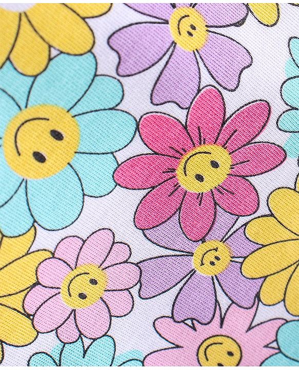 Babyhug 100% Cotton Knit Frill Sleeves Floral Printed Onesie - Multicolour
