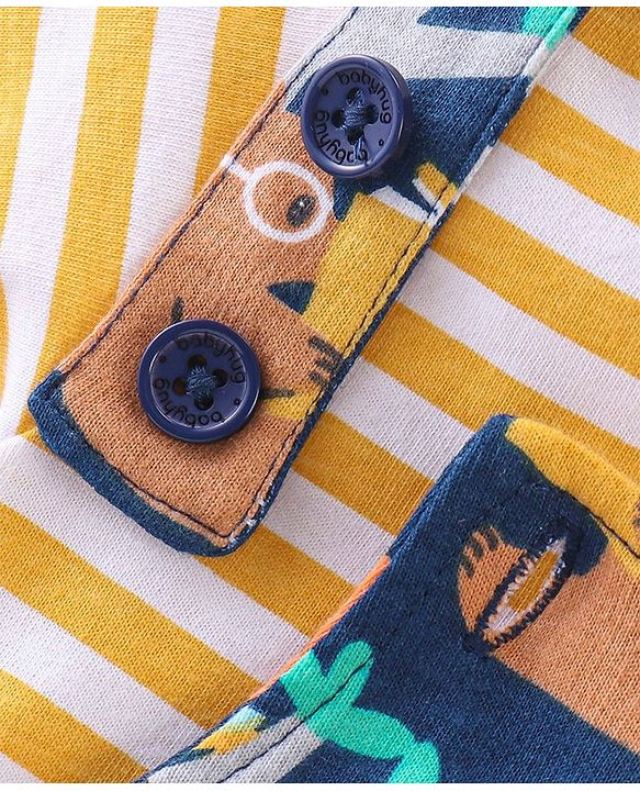 Babyhug 100% Cotton Knit Dungaree & Half Sleeves T-Shirt Set With Animals Print - Blue & Yellow