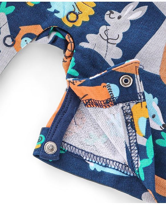 Babyhug 100% Cotton Knit Dungaree & Half Sleeves T-Shirt Set With Animals Print - Blue & Yellow