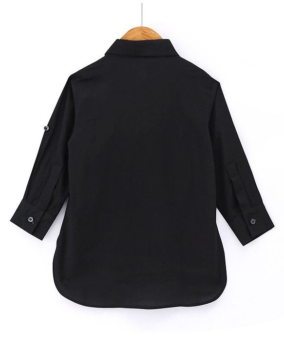 Babyhug Rayon Full Sleeves Pathani Kurta & Pyjama Set Solid Color - Black
