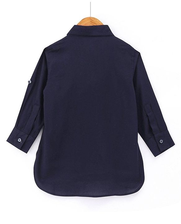 Babyhug Rayon Full Sleeves Pathani Kurta & Pyjama Set Solid Color - Navy Blue