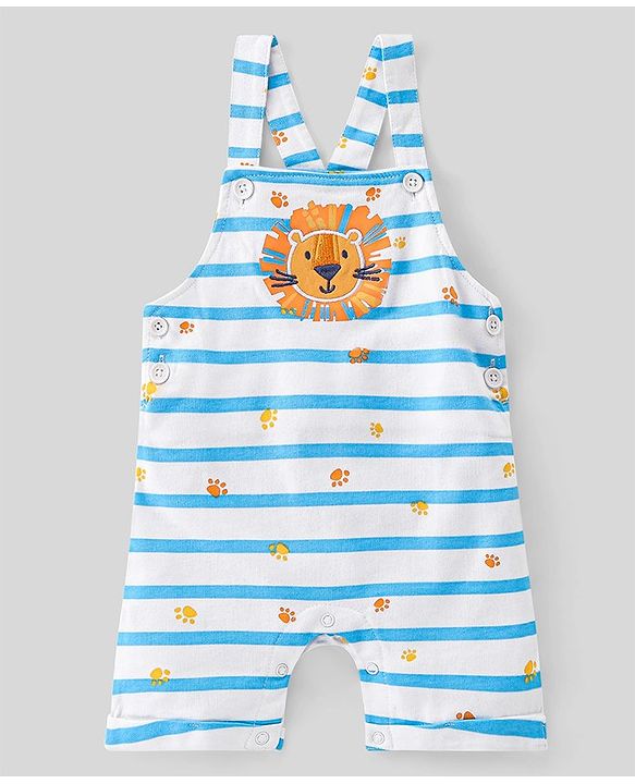 Babyhug 100% Cotton Knit Dungaree and Half Sleeves T-Shirt Set Text & Lion Print - Orange & Blue