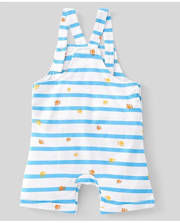 Babyhug 100% Cotton Knit Dungaree and Half Sleeves T-Shirt Set Text & Lion Print - Orange & Blue