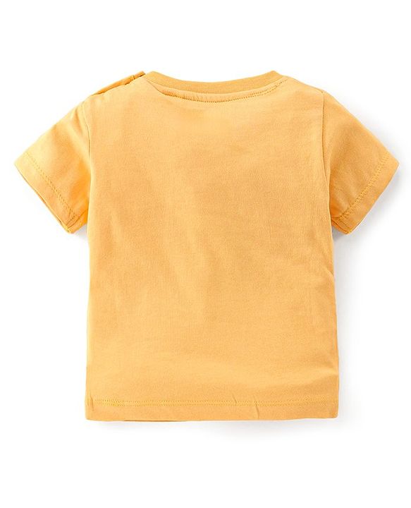 Babyhug 100% Cotton Knit Dungaree and Half Sleeves T-Shirt Set Text & Lion Print - Orange & Blue