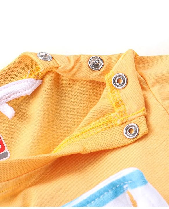 Babyhug 100% Cotton Knit Dungaree and Half Sleeves T-Shirt Set Text & Lion Print - Orange & Blue