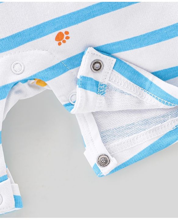 Babyhug 100% Cotton Knit Dungaree and Half Sleeves T-Shirt Set Text & Lion Print - Orange & Blue