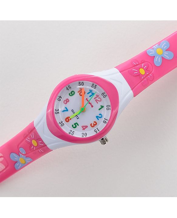 Babyhug Free Size Analog Watch with Floral Print  -  Pink