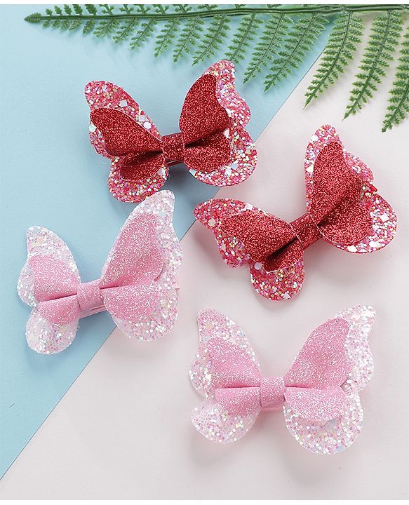 Pine Kids Free Size Hair Pins And Clips Pack of 4 - Red & Pink