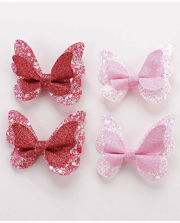 Pine Kids Free Size Hair Pins And Clips Pack of 4 - Red & Pink