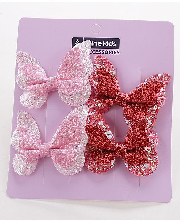 Pine Kids Free Size Hair Pins And Clips Pack of 4 - Red & Pink