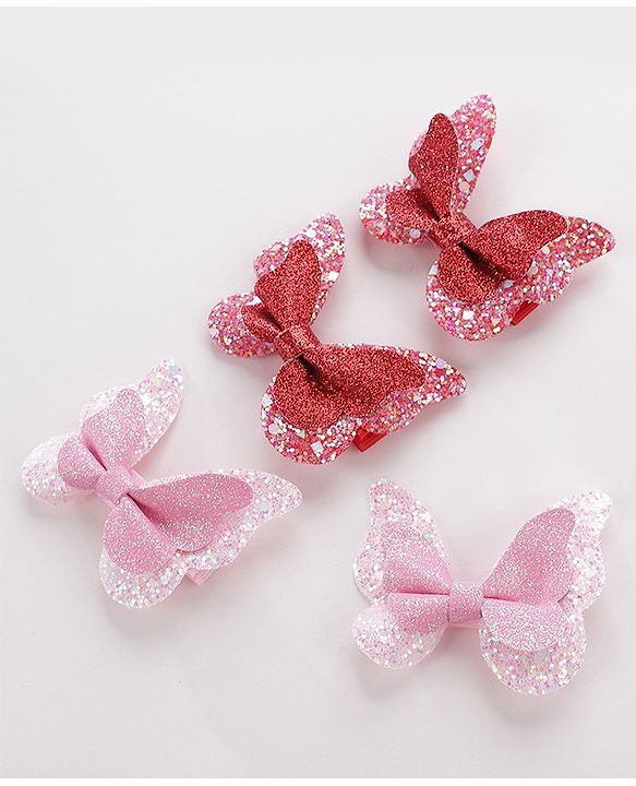 Pine Kids Free Size Hair Pins And Clips Pack of 4 - Red & Pink