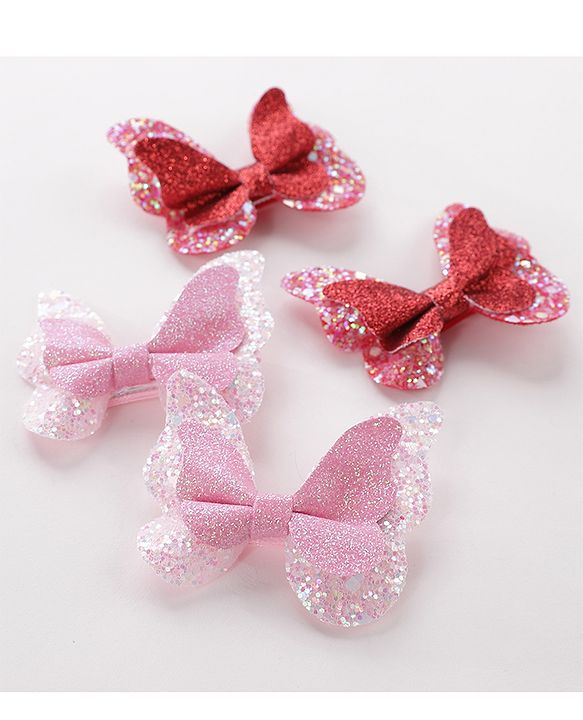 Pine Kids Free Size Hair Pins And Clips Pack of 4 - Red & Pink