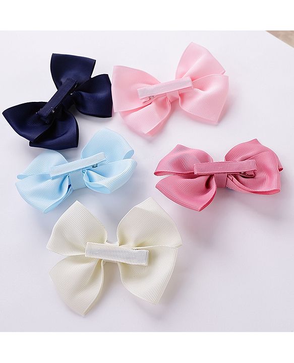 Pine Kids Free Size Bow & Butterfly Cips with Polka Dots Print Pack of 5 - Multicolour