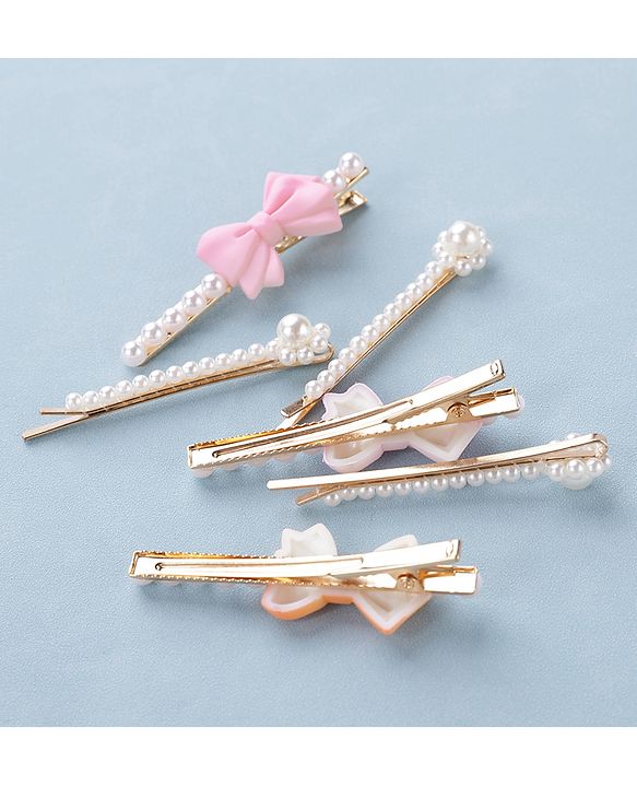 Pine Kids Hair Pins And Clips with Bow Applique Free Size Pack of 6 - Multicolour