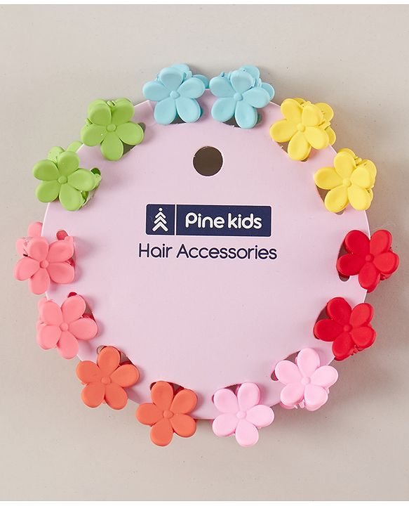 Pine Kids Free Size Floral Design Hair Clips Pack of 14 - Multicolour