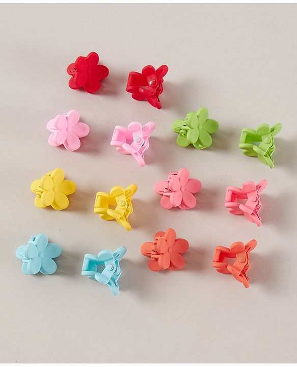 Pine Kids Free Size Floral Design Hair Clips Pack of 14 - Multicolour
