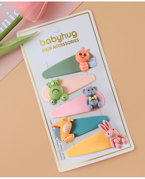 Babyhug Snap Clips Animal Design Pack of 5 - Multicolour