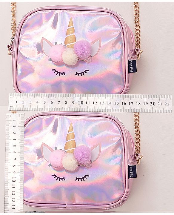 Pine Kids Sling Bag With Unicorn Print & Pom Pom Applique -Pink