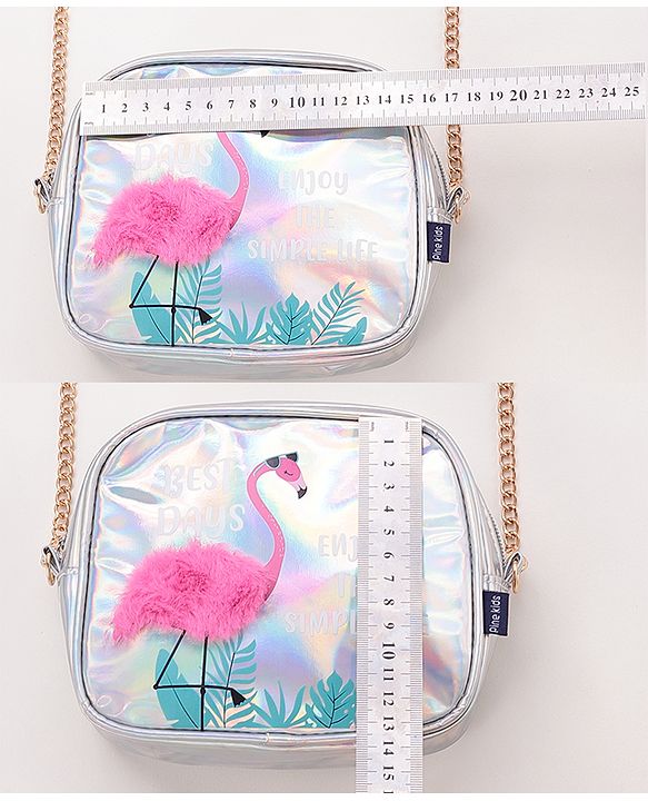 Pine Kids Sling Bag With Flamingo Bird Print - Silver
