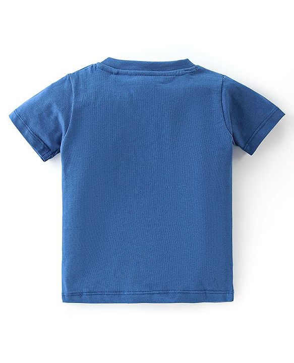 Babyhug 100% Cotton Knit Dungaree & Half Sleeves T-Shirt Set With Text & Shark Print - Blue