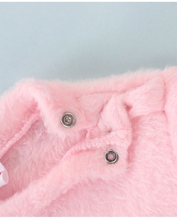 Babyhug Cotton Knit Full Sleeves Fur Sweatshirt with Floral Applique - Pink