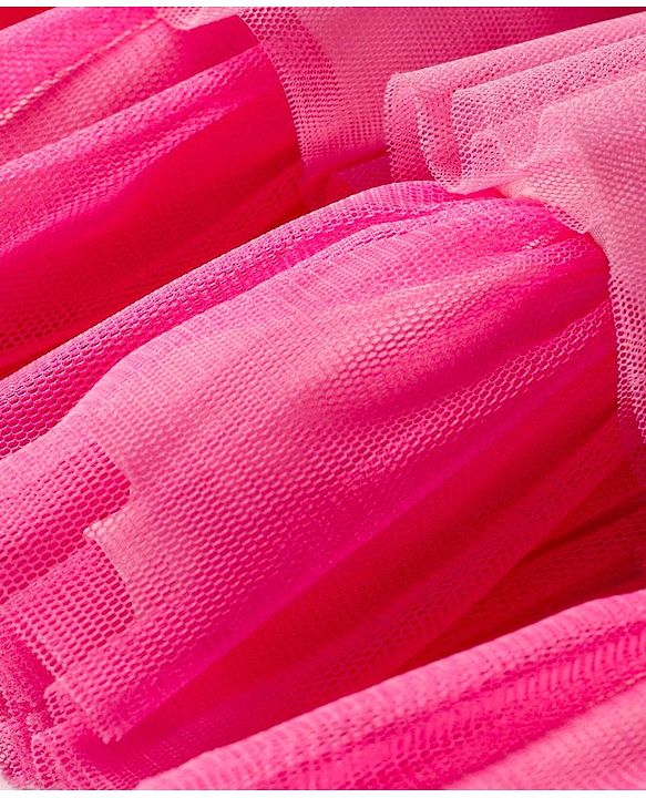 Babyhug Woven Cap Sleeves Layered Party  Dress with Bow Applique - Baby Pink