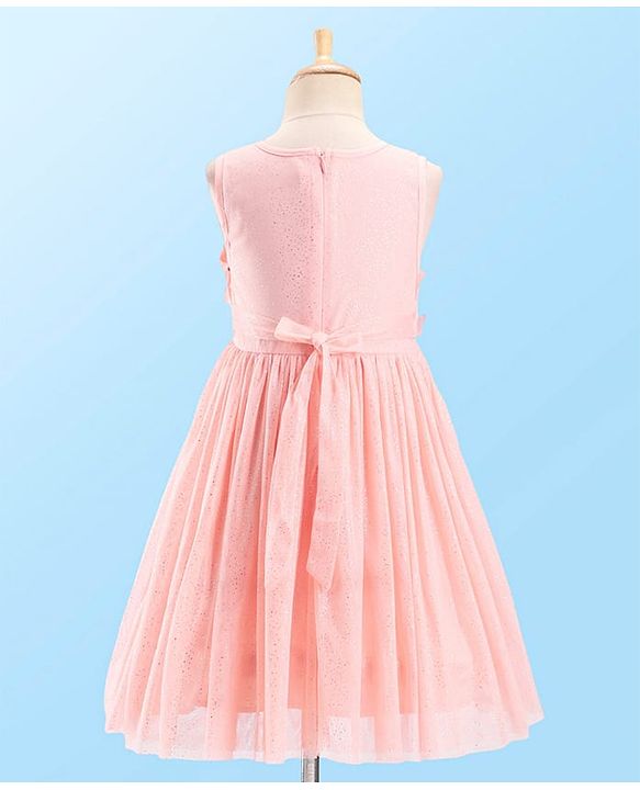 Babyhug Woven Sleeveless Party Dress with 3D Butterfly Applique - Peach