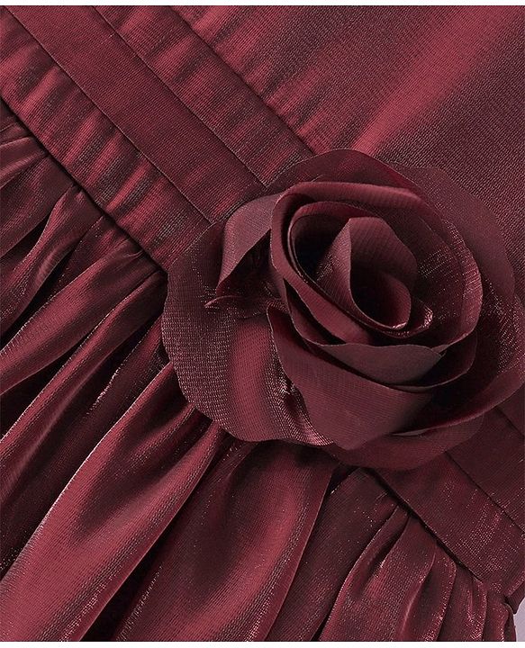 Babyhug Sleeveless Party Frock with Floral Applique - Maroon
